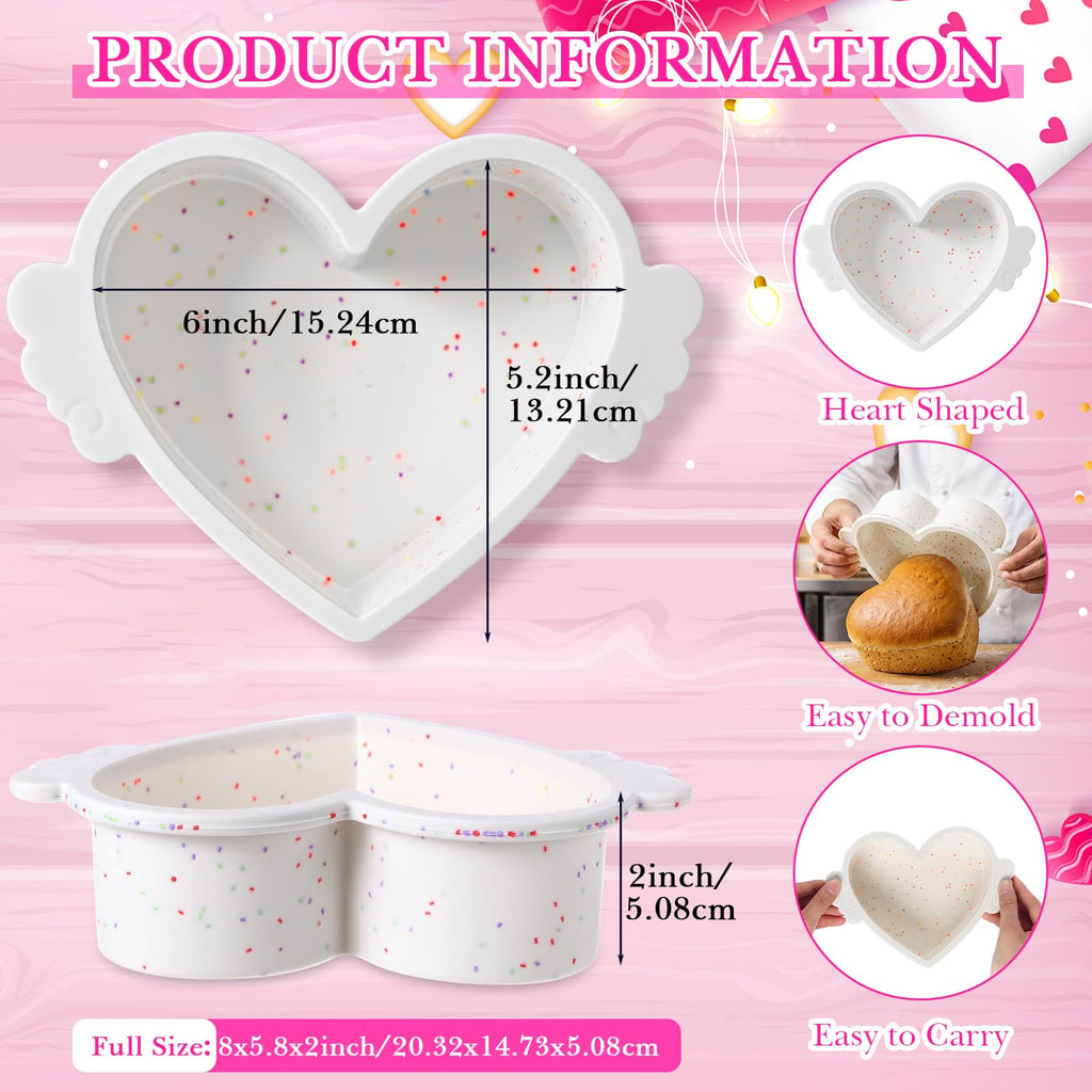 Potchen 4 Pcs 6 Inch Heart Shaped Cake Pans with Metal Reinforcement Frame Non-stick Silicone Heart Shaped Cake Molds for Baking