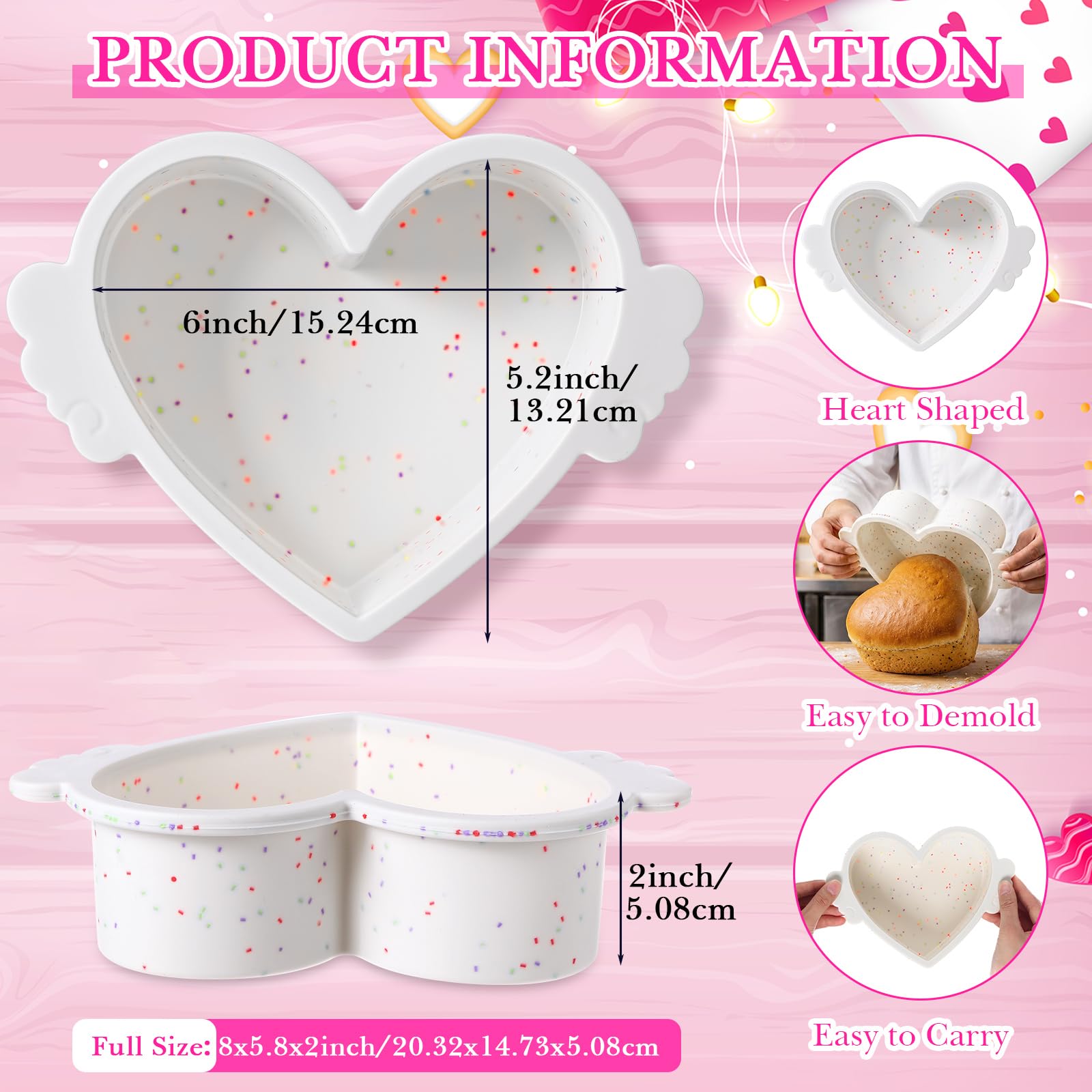 Potchen 4 Pcs 6 Inch Heart Shaped Cake Pans with Metal Reinforcement Frame Non-stick Silicone Heart Shaped Cake Molds for Baking