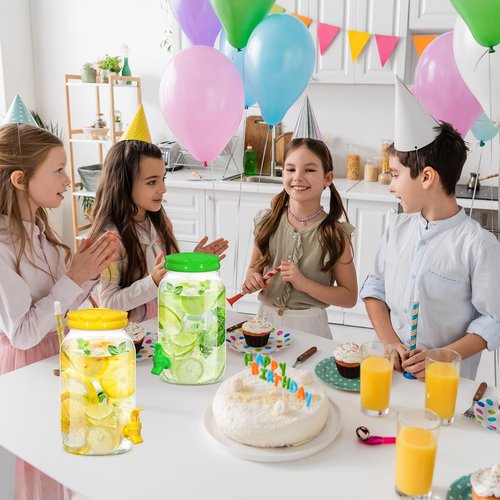 Uiifan 4 Pcs 1 Gallon Plastic Drink Dispenser for Parties Clear Plastic Beverage Dispenser Water jar with Spigot and Carrying Lid for Weddings Lemonade Juice Water Tea Beer, Yellow and Green
