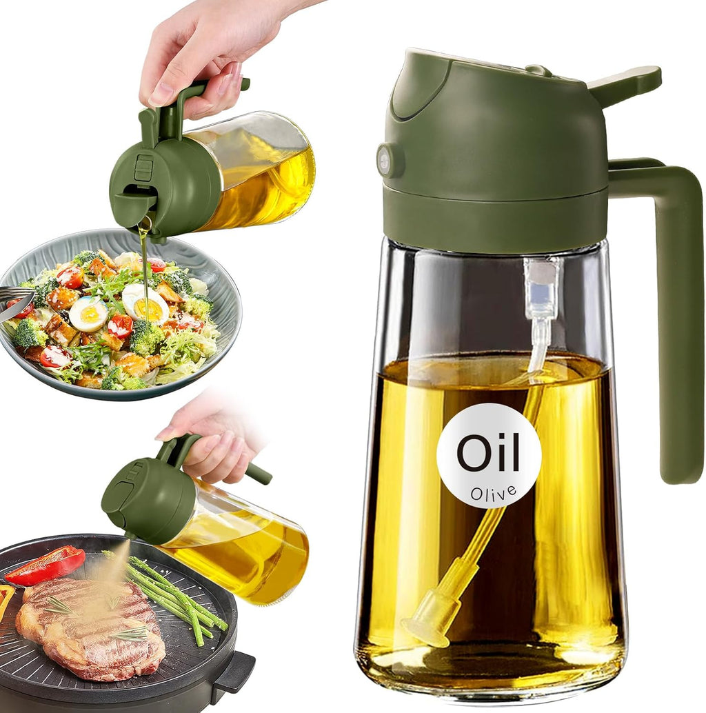 YARRAMATE Glass Olive Oil Sprayer - 16oz Premium Food Grade Dispenser for Cooking & BBQ | Olive Green