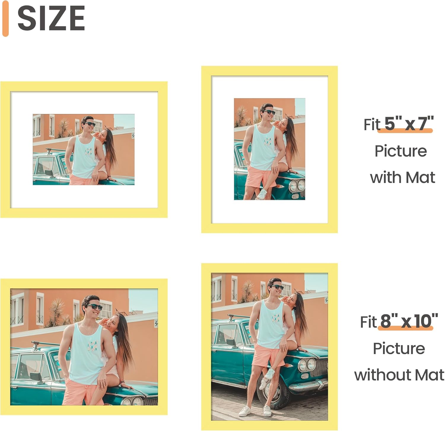 Upsimples 8x10 Picture Frame - Versatile Display for 5x7 or 8x10 Photos | Yellow, 1 Pack