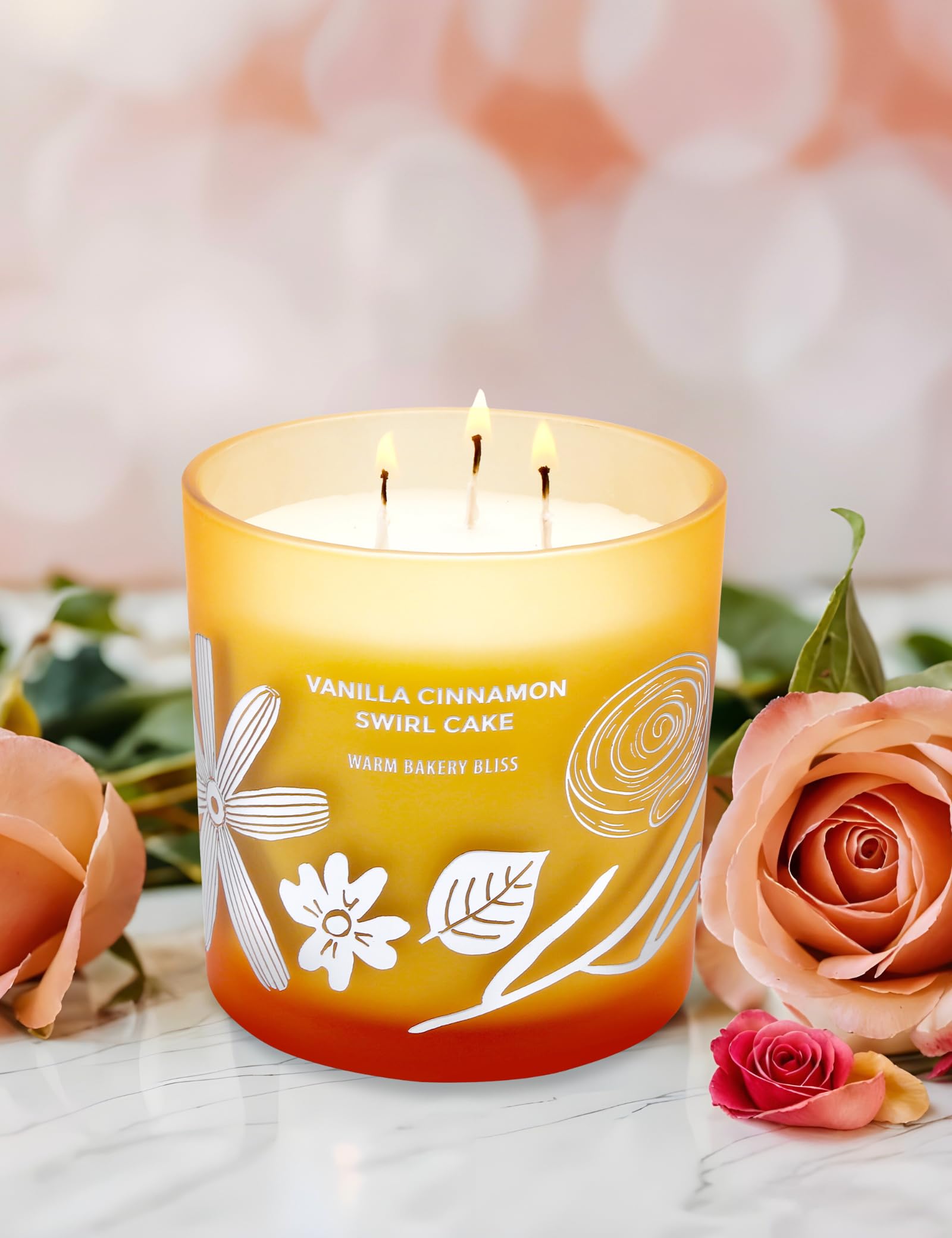 Vanilla Cinnamon Swirl Cake Candle, 14.5oz Large 3-Wick Soy Scented Candles for Home, Warm Bakery Scent, Long Lasting Aromatherapy Candle, Gift for Women & Men