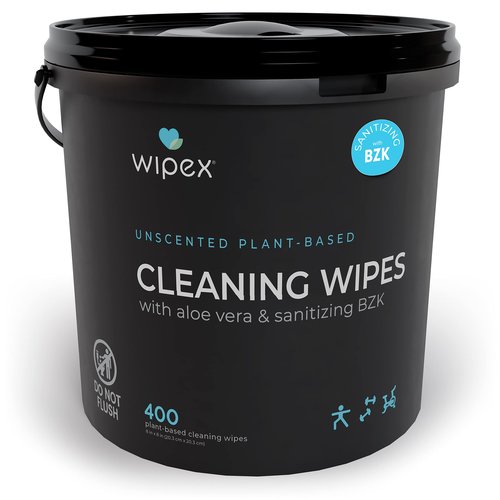 Wipex Gym & Fitness Cleaning Wipes, 400ct Dispensing Bucket with Sanitizing BZK for Hands, Great for Gym, Studios and Fitness Centers 400 Count (Pack of 1)