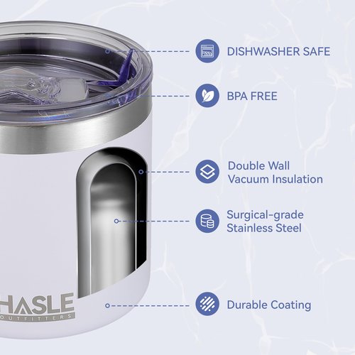 HASLE OUTFITTERS 10oz Insulated Tumblers with Lid and Straw,Stainless Steel Tumbler Travel Coffee Mug,Double Wall Reusable Tumbler Cup for Iced and Hot Drinks(White,1 Pack)