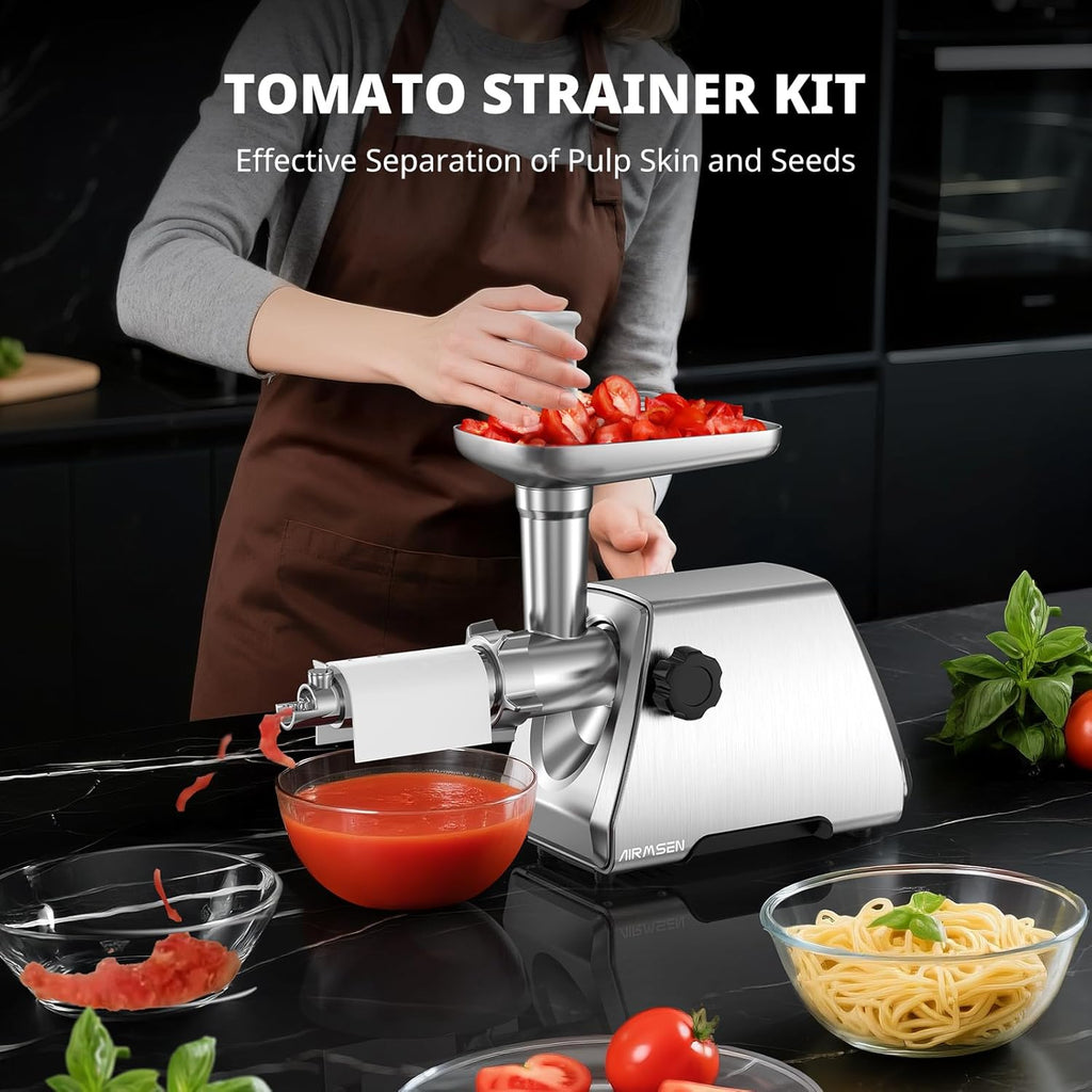 AIRMSEN Electric Meat Grinder & Tomato Sauce Press - Heavy Duty Food Mill for Home Cooking