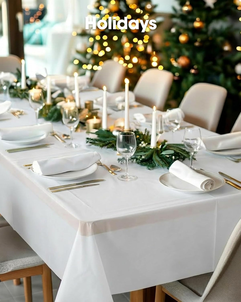 Pureegg Disposable Plastic Tablecloths - 40 Pack, 54 x 108 Inch, Sturdy & Leakproof for Parties, Weddings, Picnics | White