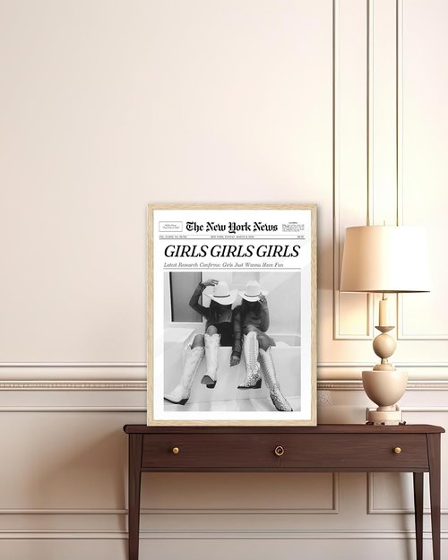 iHery Framed Cowgirl Wall Art - Trendy Black and White Canvas Decor | 12x16in Natural Oak Wood