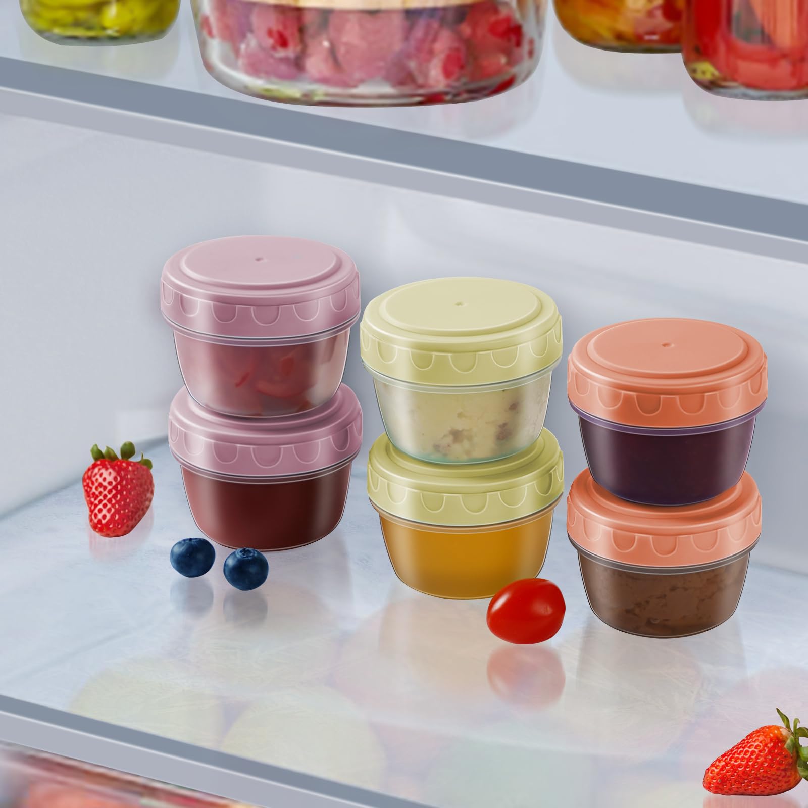 Salad Dressing Container to Go with lids,Dishwasher and Microwave Safe Tiny Condiment Containers with Graduated Lines, Reusable and Leakproof Small Sauce Containers for Lunch Box 6 Pcs 2.7 OZ Mixed 2