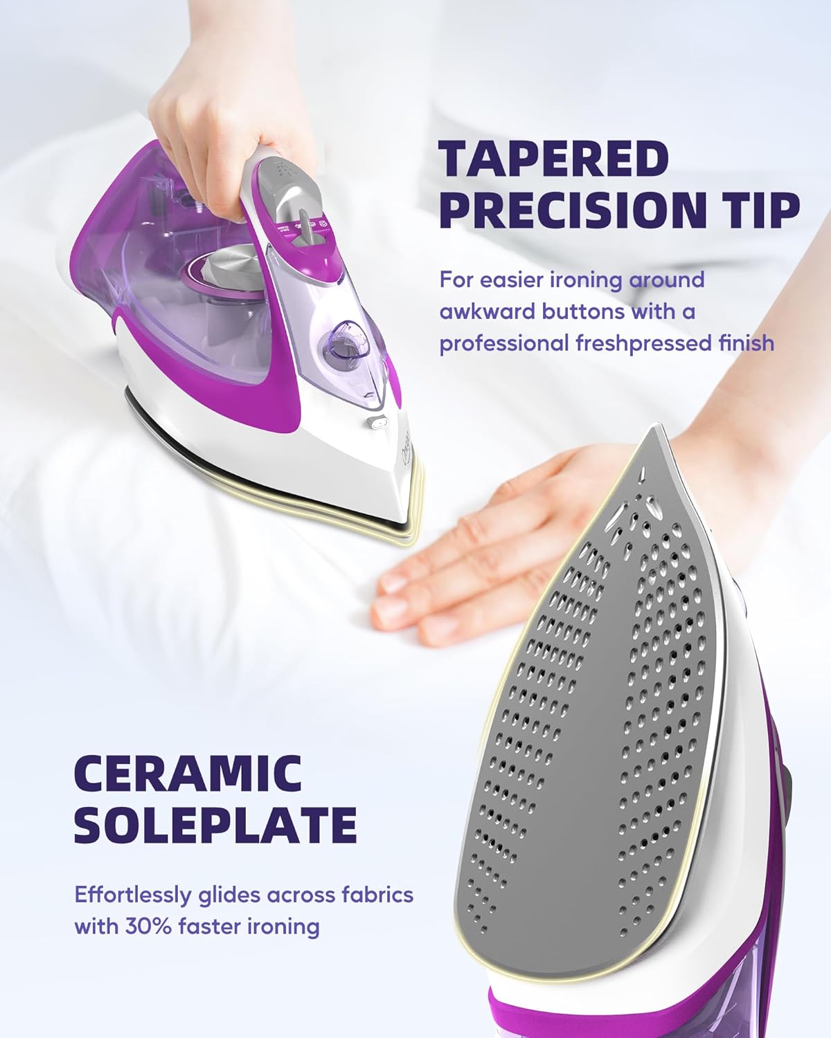 Omaiga Steam Iron - 1750W Fast Heating with 15.21oz Water Tank & Ceramic Soleplate | Self-Cleaning, Anti-Drip