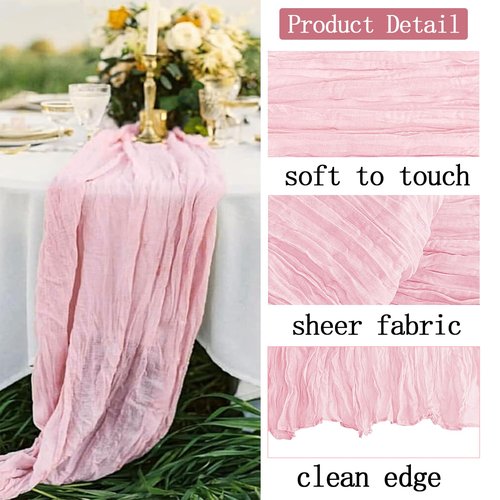 8 Pack Light Pink Cheesecloth Table Runner 20 x 120 inch Gauze Table Runners 10 FT Long,Semi Sheer Boho Cheese Cloth Fabric Table Runner Bulk for Wedding,Party,Baby Shower,Bridal Shower Decoration