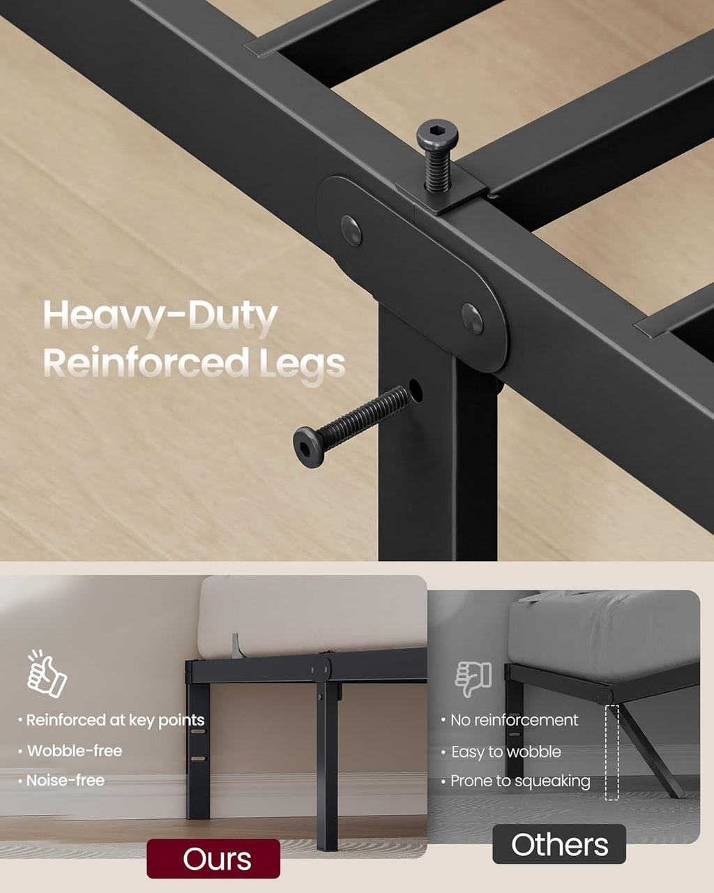 VASAGLE Full Metal Bed Frame - 14-Inch Tall, Heavy-Duty Design with Under-Bed Storage | No Box Spring Needed, Matte Black