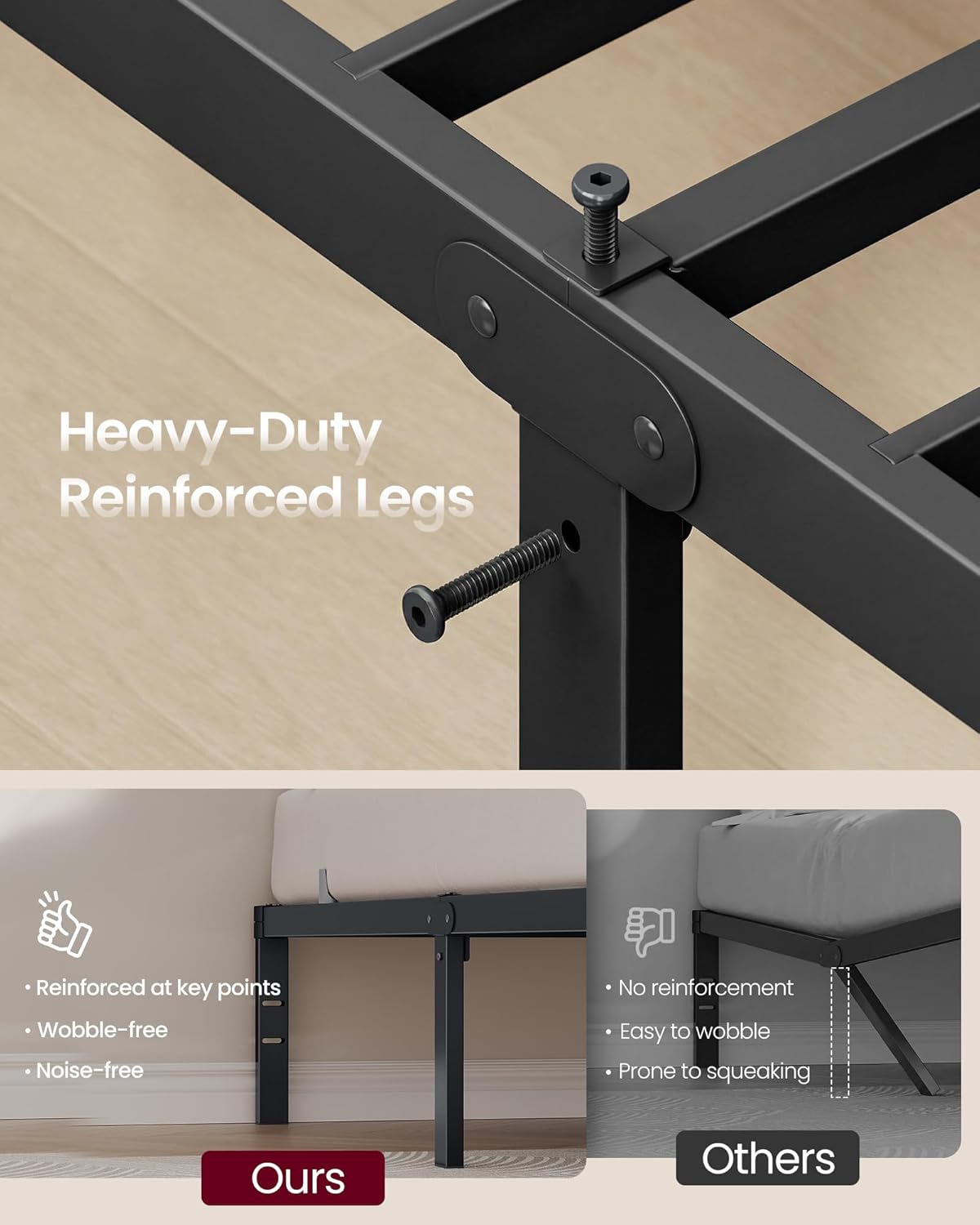 VASAGLE Full Metal Bed Frame - 14-Inch Tall, Heavy-Duty Design with Under-Bed Storage | No Box Spring Needed, Matte Black