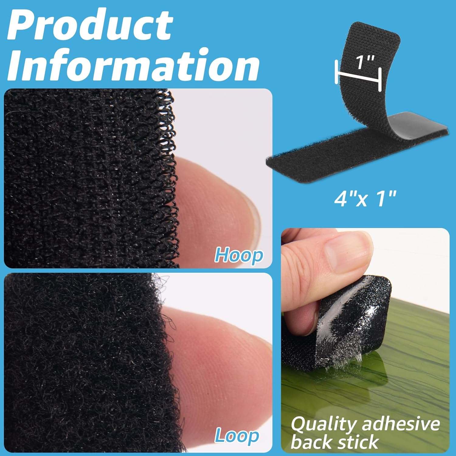 Art3d Heavy-Duty Double-Sided Hook and Loop Tape | 1 in. x 4 in. Sticky Back Adhesive Strips - 16 Sets