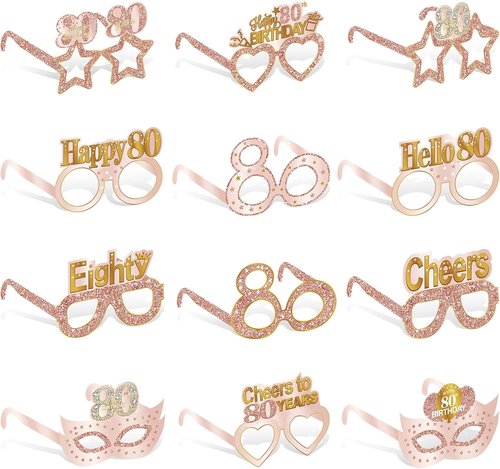 Guiruiy 24PCS 80th Birthday Eyeglasses - Pink Rose Gold Party Decorations for Women