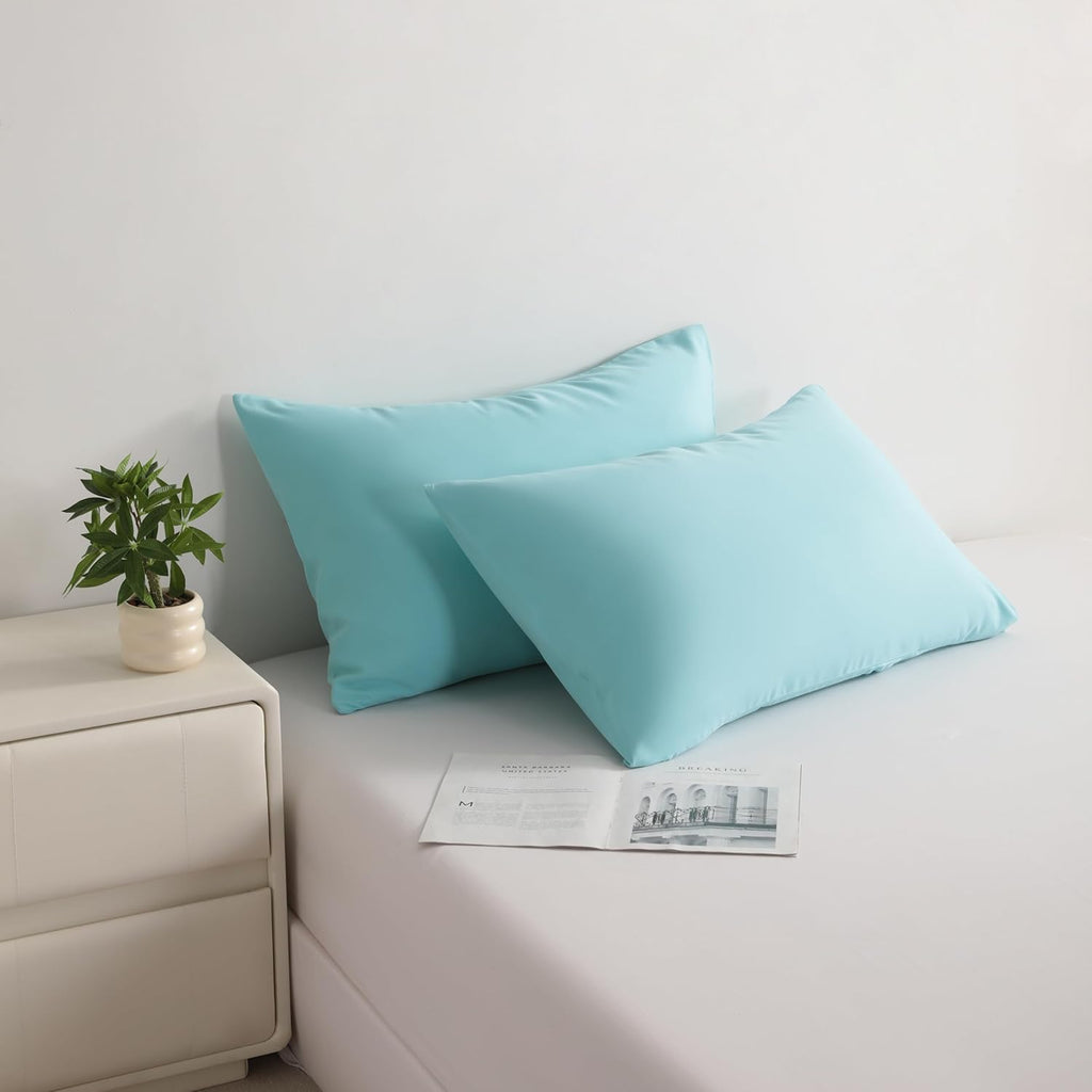 BEDSUM Microfiber Pillowcases Set of 2 - Soft, Wrinkle-Resistant, Easy Care | Aqua, 20x26 Inches