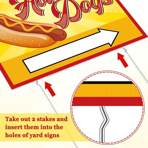 Blulu Hot Dog Yard Sign - 12 x 16'' Double-Sided Yellow Sign with Steel Stakes for Outdoor Events