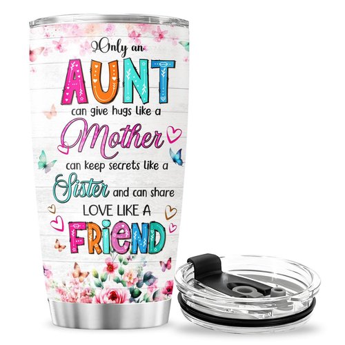 JENOIS Auntie, Aunt Gifts, Tumbler 20 Oz With Lid And Straw, Best Aunt Like Mother