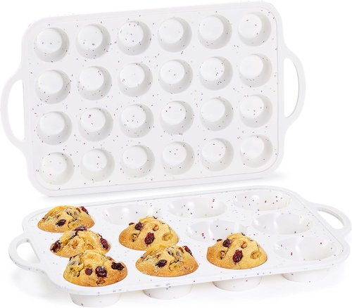 CAKETIME Silicone Muffin Pans - Nonstick Cupcake Pan Set with 12 Regular & 24 Mini Cups