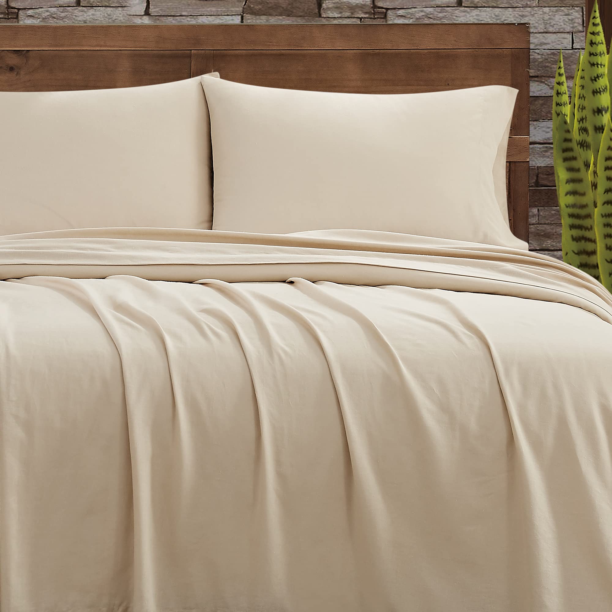 FRYE Cotton Linen Blend Beige 2 Piece Twin Sheet Set