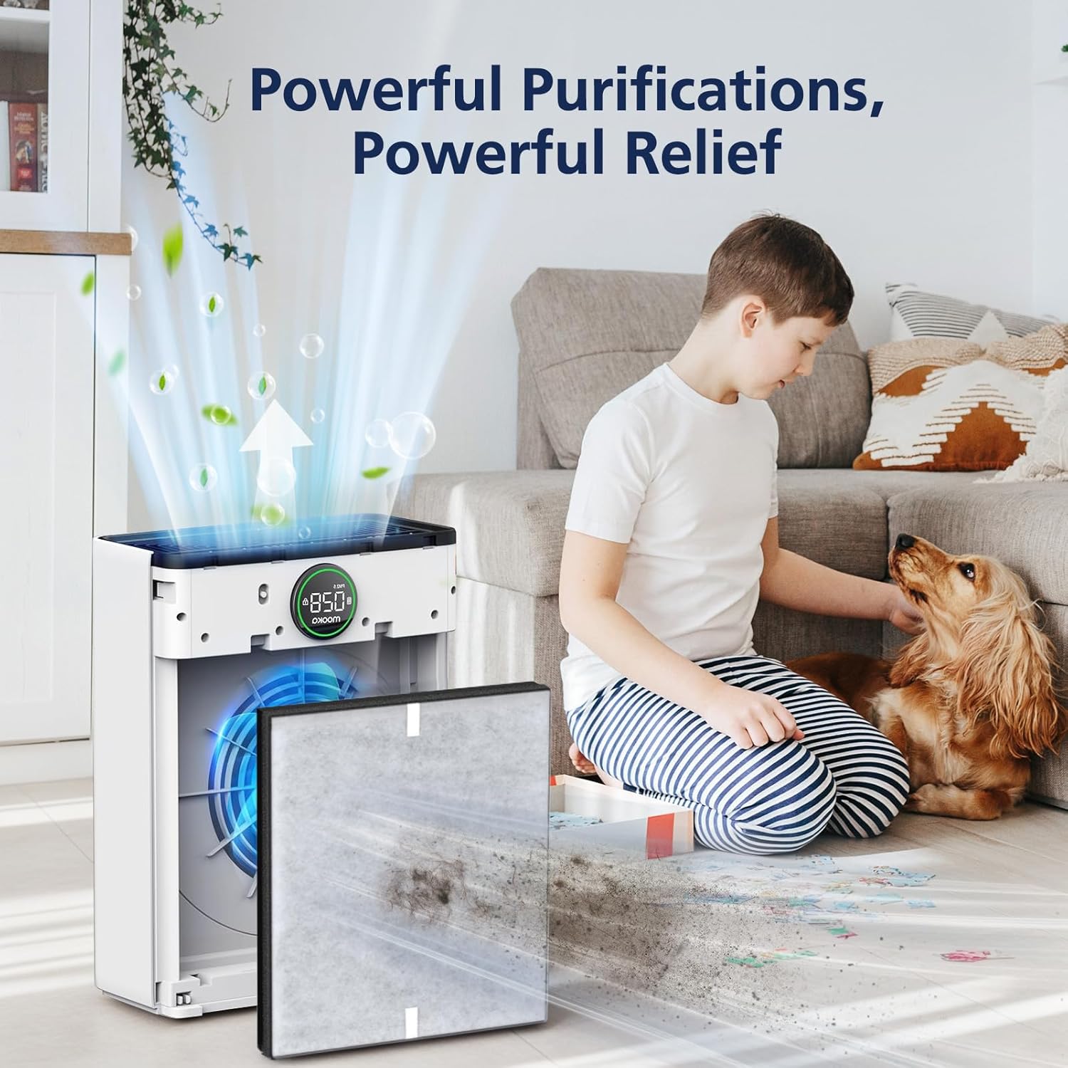Mooka PR1 Replacement Filter - HEPA Activated Carbon for Large Rooms up to 2200 sq.ft | 4 Washable Filters for Pets