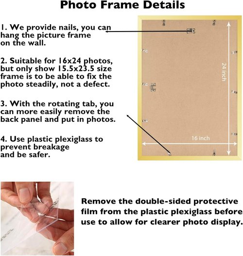 **JCJMY 16x24 Gold Picture Frame - Versatile Wall Hanging for Photos & Canvas in Horizontal/Vertical Formats**