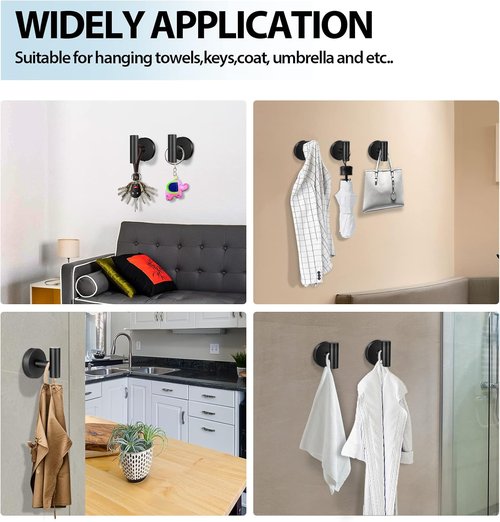 Kruodop Towel Hooks - Heavy-Duty Stainless Steel Wall Mount Holders | Black Matte Finish, 2-Pack