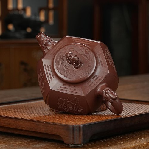 SILINE Zisha Teapot, Chinese Yixing Clay Handmade Tea Pot 9.8 Oz, Infuse Brew Kung Fu Loose Leaf Tea Maker (BaGua,Zini Purple Clay)