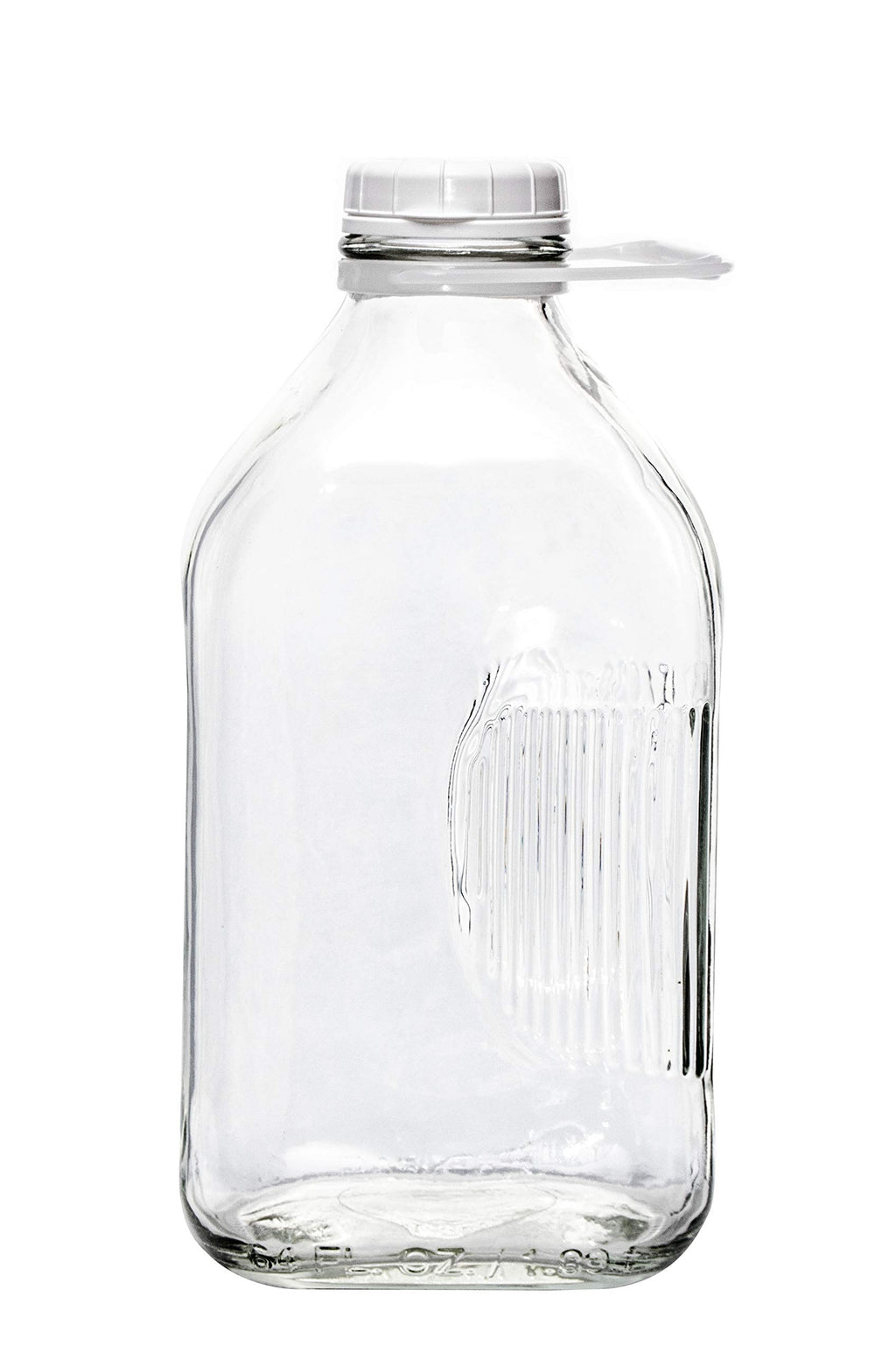 The Dairy Shoppe Glass Milk Bottle, Heavy Glass with 48 mm Extra Lid, Creamery Style (64 oz/4 pk, Half Gallon)