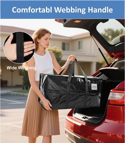 6 Pack Extra Large Moving Bags with Reinforced Handles, Heavy-Duty Storage Tote for Dorm Room Essentials with Strong Zipper,Packing Moving Boxes for College Supplies,Black