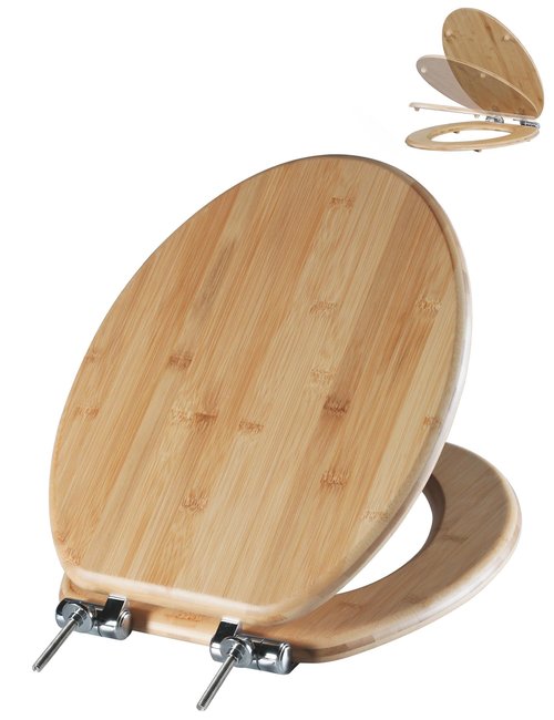 Angol Shiold ELONGATED Bamboo Wood Toilet Seat Soft Close Zinc Alloy Strong Hinges, Light, Easy to Install & Clean, Up to 400 lbs (Elongated 18.5", Natural Bamboo)