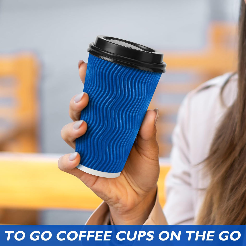 Huifany Disposable Coffee Cups with Lids 16 oz, To Go Paper Coffee Cups with Lids, Insulated Paper Cups for Hot or Cold Beverages (Navy, 500Pack)