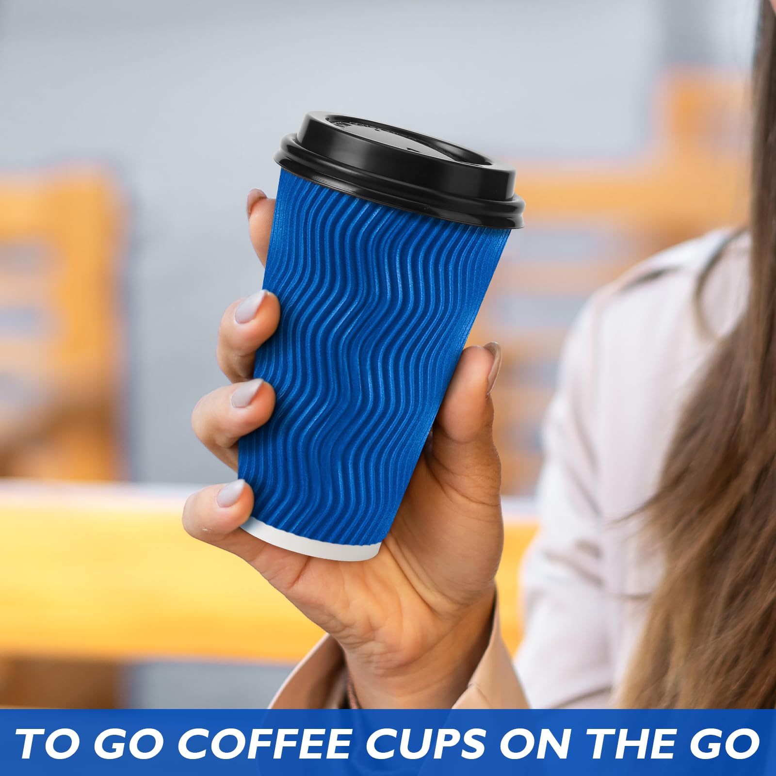 Huifany Disposable Coffee Cups with Lids 16 oz, To Go Paper Coffee Cups with Lids, Insulated Paper Cups for Hot or Cold Beverages (Navy, 500Pack)