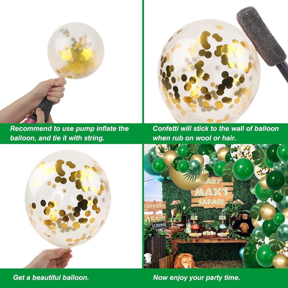 RUBFAC Jungle Balloons Garland Arch Kit - 152pcs Green & Gold Safari Decoration for Wild One Birthday