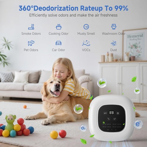 Air Purifier Ozone & Negative Ion 99% Odor Eliminator for Pet,Cat Litter Deodorizer,Dog Poop Odor Removal | Plug-In Air Ionizer Ozone Generator Air Purifier for Home, Pets, Cars,Bedroom-White