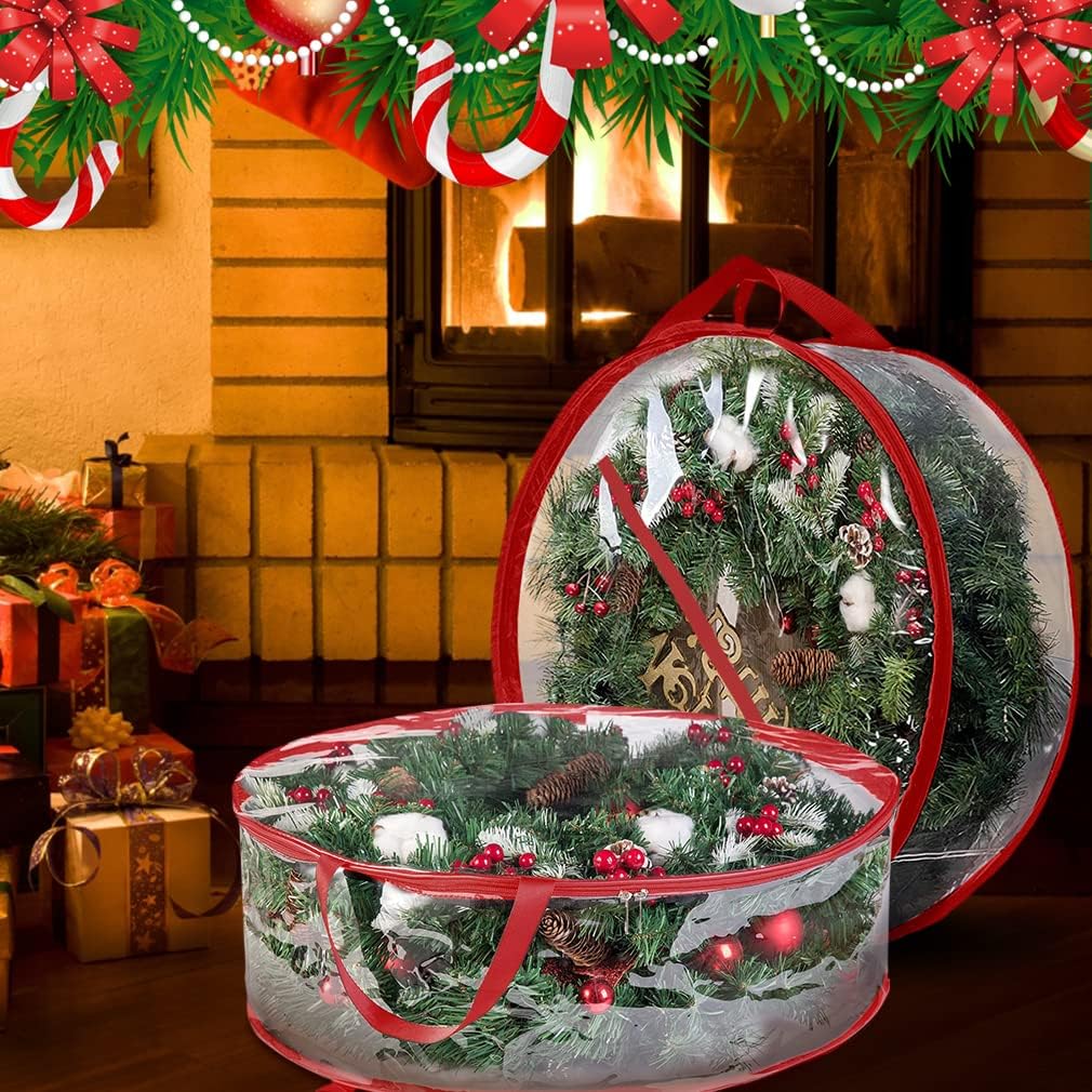 ProPik Christmas Wreath Storage Bag - Waterproof 36" Clear PVC Container - 2 Pack for Holiday Decor