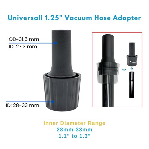 1-1/4'' Vacuum Turbo Brush Attachment for Pet Hair Removal – Fits Shop Vacs 1.25”(32mm) Hoses with Adapter– Air Driven Turbo Brush Compatible with Most Vacuum Cleaners Outer Diameter Hose 1-1/4