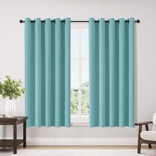 ChrisDowa Blackout Curtains - Extra Wide Thermal Insulated Grommet Panels for Bedroom | Aqua, 70 x 63 Inch