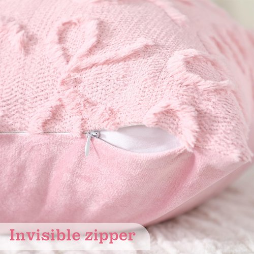 SmoothNovelty Pink Bow Pillow Covers 18x18 Set of 2 Coquette Preppy Room Decor Stuff Decorative Embroidered Pillow Cases Cute Aesthetic Fluffy Plush Bowknot Cushion Covers for Bedroom Couch Sofa