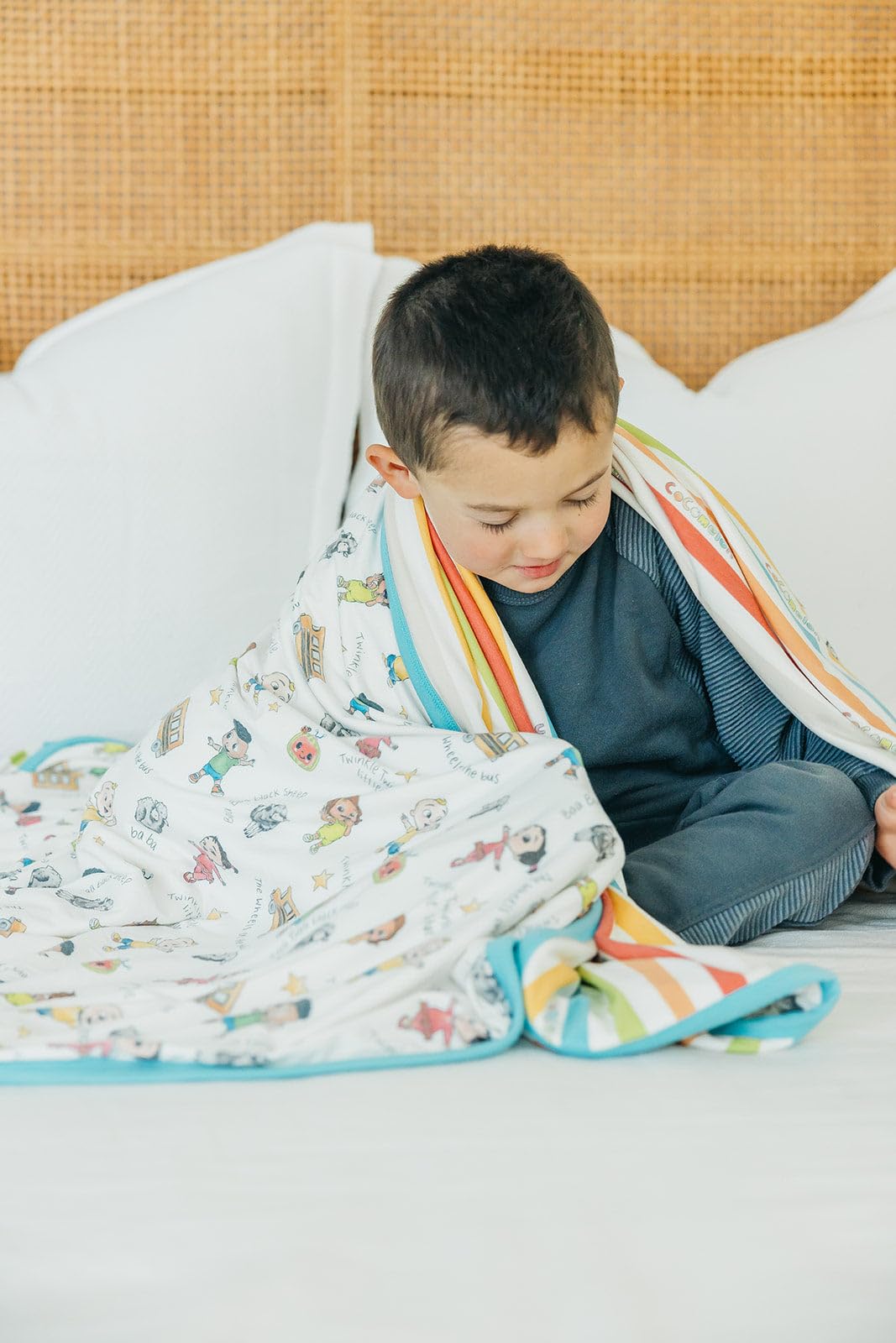 Copper Pearl Jumbo Premium Knit 3 Layer Stretchy Throw Blanket 'CoComelon Friends'