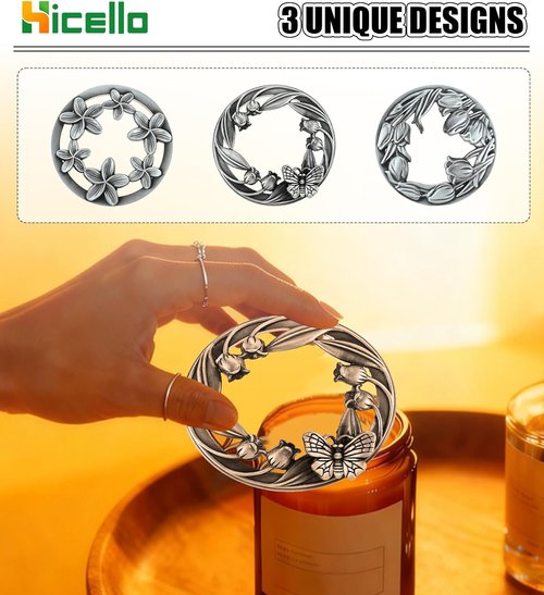 Floral Candle Toppers - Set of 3 Silver Metal Covers with Tulip, Bauhinia & 3D Butterfly Design | Fits 80mm Jars