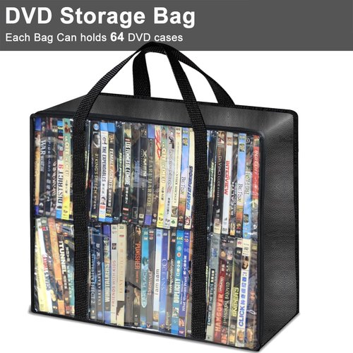 Salajory CD DVD Storage Bags 3-Pack, PU & Clear Blu-ray Case Holder with Zipper & Handles | Holds 99 Blu-Ray 64 DVD 156 CD Cases per Bag | Media & Video Game Storage Organizer for Movies