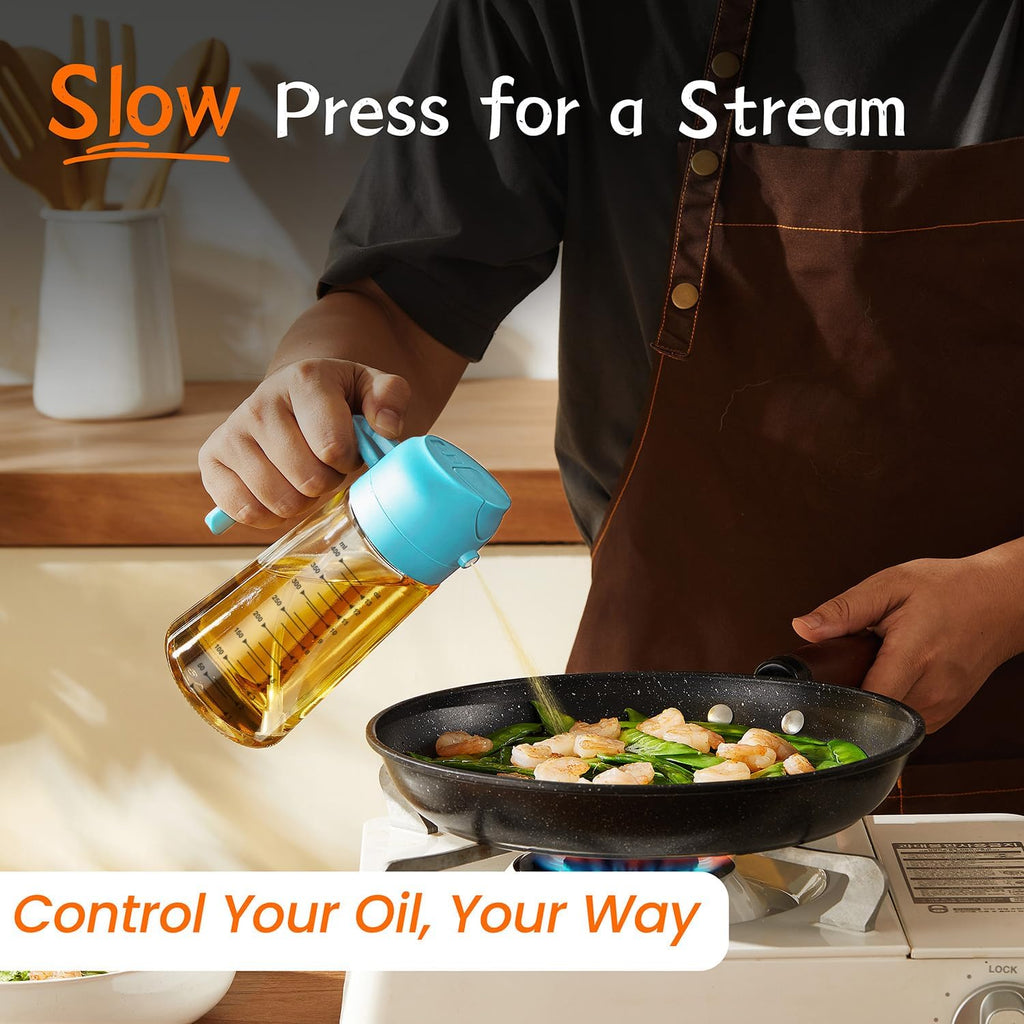 TrendPlain Glass Olive Oil Sprayer - 16oz 2-in-1 Dispenser Bottle for Cooking & BBQ - Sky Blue