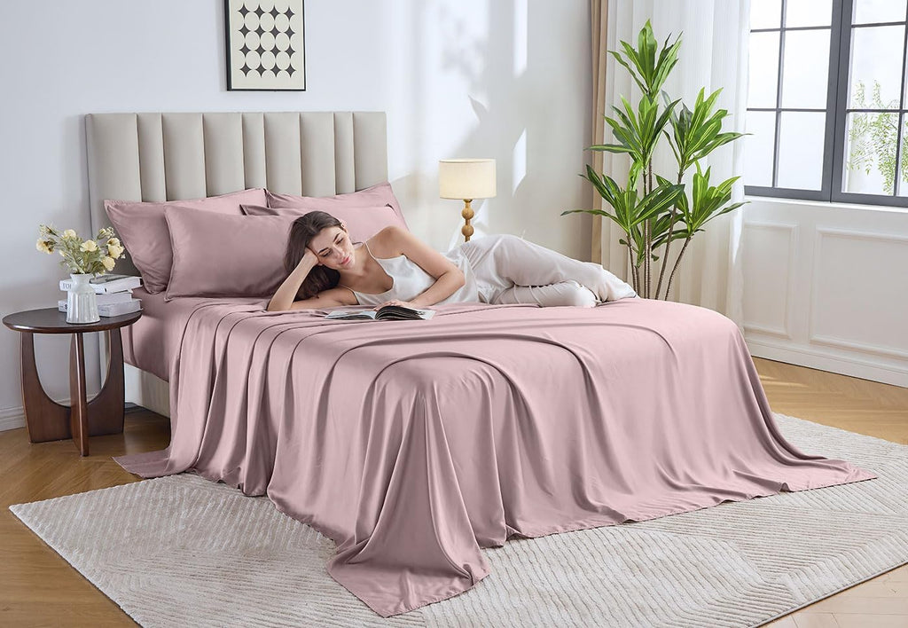 Pure Bamboo King Sheets - Luxuriously Soft 100% Organic Viscose Bed Sheet Set | Cooling & Durable (King, Dusty Pink)