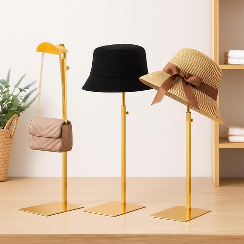 Hacaroa Set of 3 Purse Display Stand Stainless Steel, Adjustable Metal Handbag Holder Gold Tabletop Bag Rack, Single Hook Jewelry Display Stand for Closet, Boutique, Store