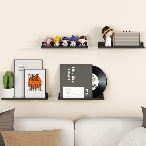 Lifewit Floating Shelves - 15" Acrylic Wall Organizer for Makeup, Perfume & Decor | Black, 6 Pack