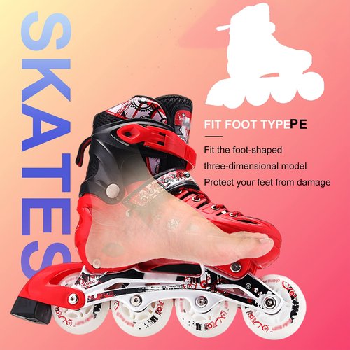 4 Types Size Adjustable Inline Skates Kids Adults for Outdoor Flash Men and Women Roller Skates Beginners Featuring All Illuminating Wheels Roller Shoes Pu High Elastic Wear Wheel -Red_L(6.5-8.5)