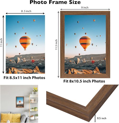 JCJMY 8.5x11 Inch Picture Frame - Brown Certificate & Poster Frame for Wall or Tabletop Display