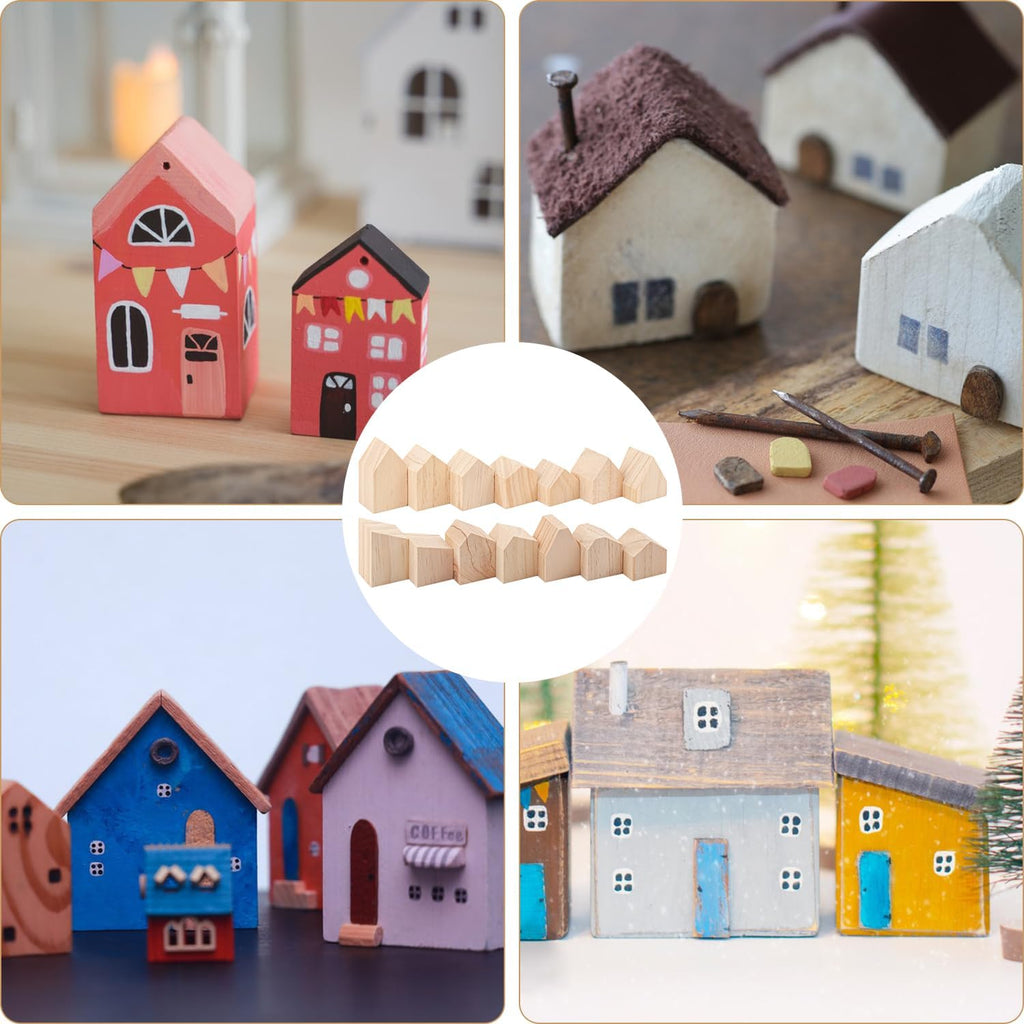 Skiennix 56 PCS Multi-Size Unfinished Wood House Blocks - Perfect for DIY Crafts & Home Decor