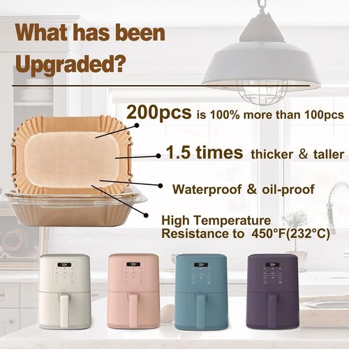 Bella Air Fryer Liners - Rectangle Paper Liners for 4Qt Air Fryers | 200PCs for Easy Cooking