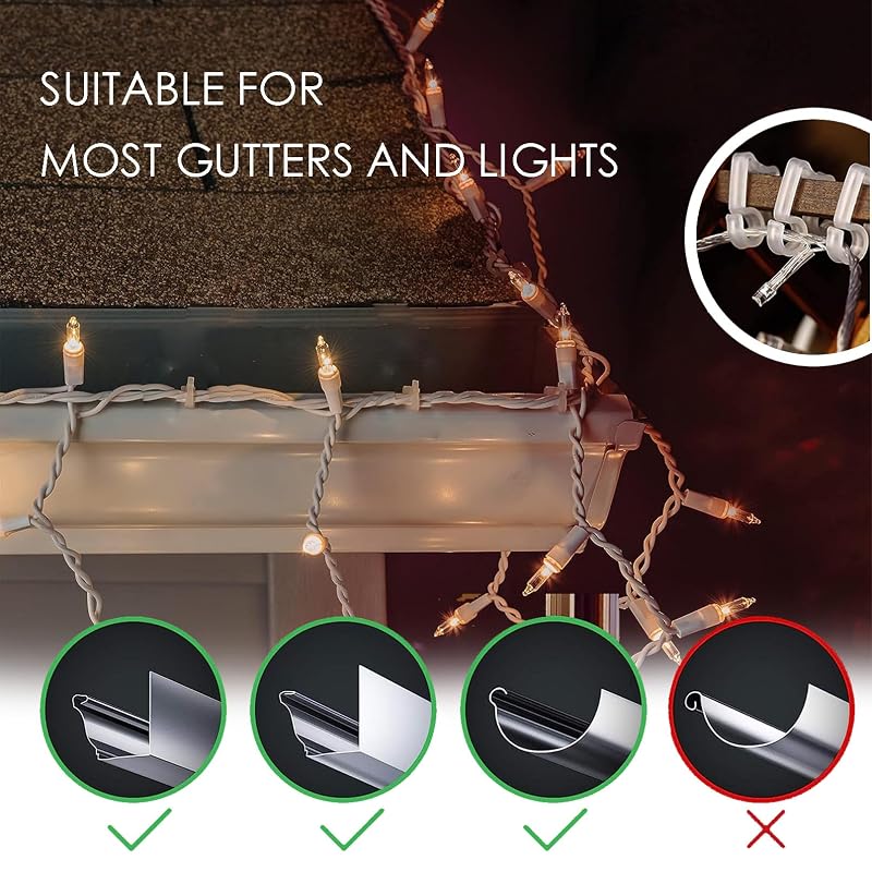 Weatherproof Gutter Clips for Outdoor Lights – 100 Pack, No Tools
